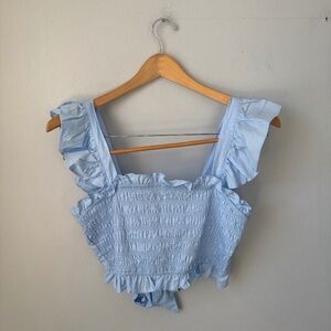 Altar’D state ruffle sleeve tie back top